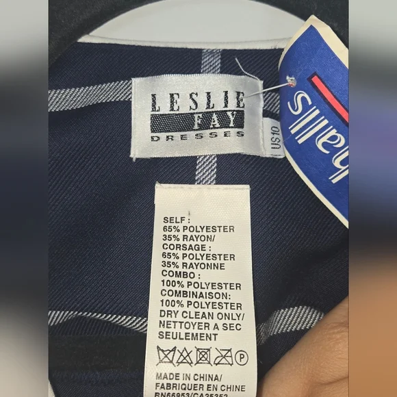 Y2k Leslie Fay Navy and White Checkered Blazer Dress with Gold Buttons - Picture 6 of 7